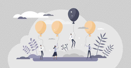 Stand out as special advantage and success breakthrough tiny person concept. Business difference with special privilege or better innovative or creative idea vector illustration. Competitor comparisonのイラスト素材