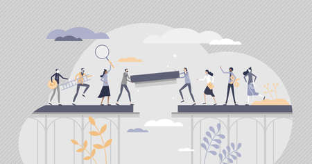 Business cooperation as joint venture partnership project tiny person concept. Common work to do...
