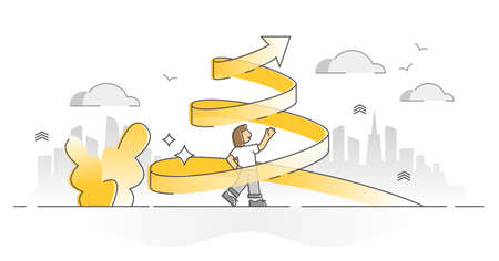Growth spiral as personal progress and development monocolor outline concept. Career improvement...