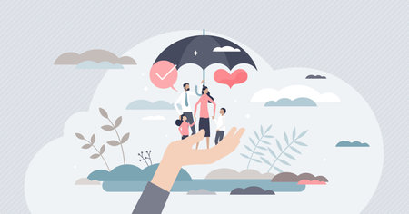 Life insurance as healthcare protection and family safety tiny person conceptのイラスト素材