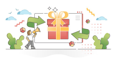 Giveaway prize special offer with free present advertisement outline conceptのイラスト素材