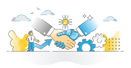 Artificial intelligence futuristic cooperation in business outline conceptのイラスト素材