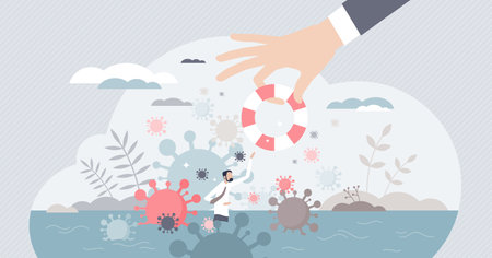 Government stimulus as financial support in covid crisis tiny person conceptのイラスト素材
