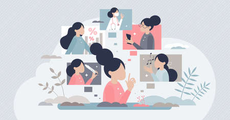 Career choice with various future occupation options tiny person conceptのイラスト素材