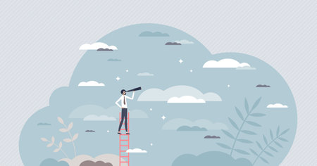 Leadership vision from company boss with future strategy tiny person conceptのイラスト素材