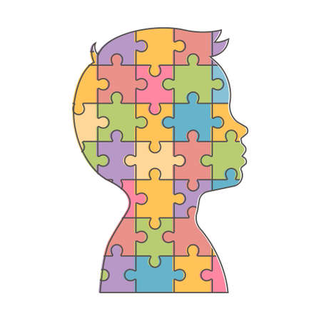 Autism disease as children medical mental health disability outline conceptのイラスト素材