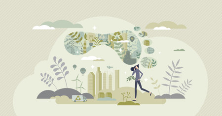 Carbon footprint effect and CO2 emission problem reduce tiny person conceptのイラスト素材