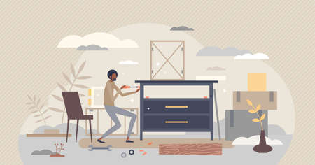 Home renovation as furniture assembly or carpenter repair tiny person conceptのイラスト素材