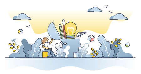 Creative thinking with new ideas as innovative solution mind outline conceptのイラスト素材