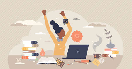 Online school study and distant educational web learning tiny person conceptのイラスト素材