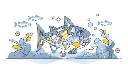 Ocean pollution and plastic concentration as wildlife danger outline concept