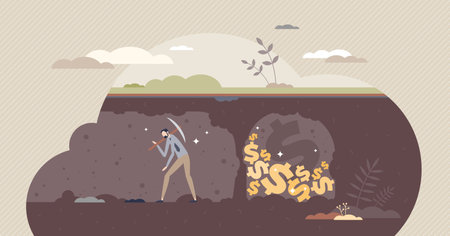 Giving up on financial business dreams and goals reaching tiny person conceptのイラスト素材
