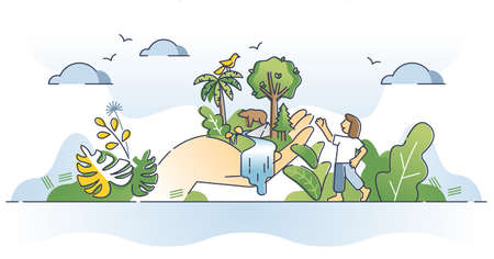 Conservation as environmental nature biodiversity protection outline conceptのイラスト素材