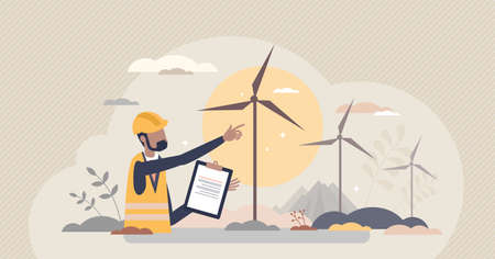 Environmental engineering as work with alternative energy tiny person conceptのイラスト素材