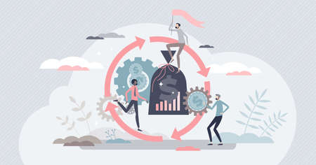 Asset management as operating and maintaining finances tiny person conceptのイラスト素材