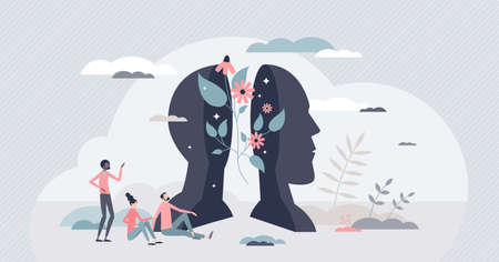 Taking care of mental health or inner peace and harmony tiny person conceptのイラスト素材