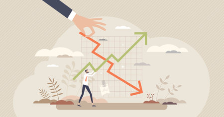 Financial trends, economical market analysis and chart tiny person conceptのイラスト素材