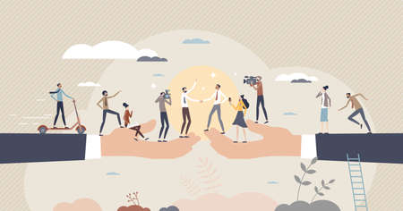 Cooperative agreement and business with media attention tiny person conceptのイラスト素材