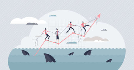 Teamwork challenge as business team strength and effort tiny person conceptのイラスト素材