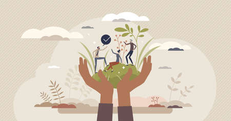 Social responsibility or protection with corporate ethics tiny person conceptのイラスト素材