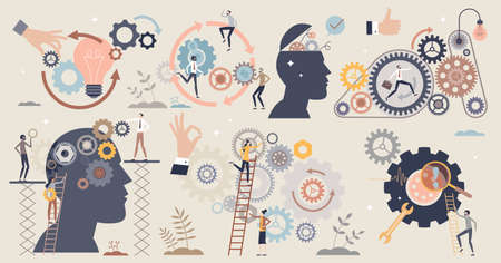 Teamwork gears as business cooperative machinery tiny person collection setのイラスト素材