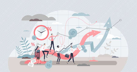 Sales force growth team in action, cooperation teamwork tiny person conceptのイラスト素材