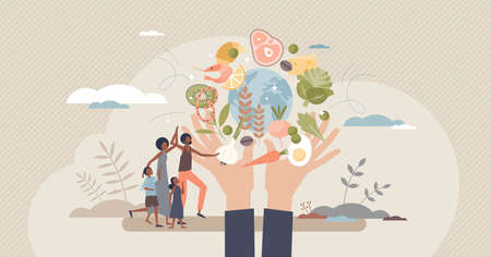 Food security as access to sufficient or quality products tiny person conceptのイラスト素材