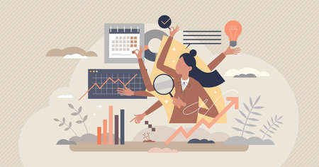 Project management skills with effective multitasking tiny person conceptのイラスト素材