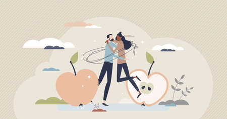 Couple tied and linked together as close relationship tiny person conceptのイラスト素材
