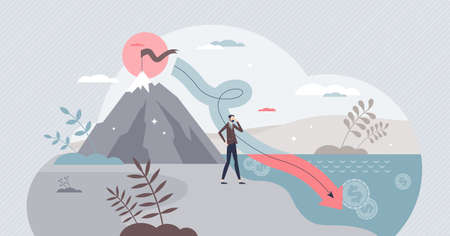 Debt accumulation and federal government budget crisis tiny person conceptのイラスト素材