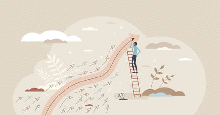 Market trends and stock value growth in global economy tiny person conceptのイラスト素材