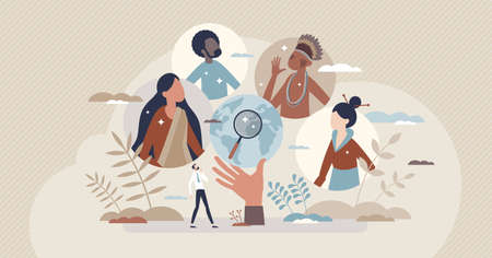 Cultural anthropology with various ethnic group research tiny person conceptのイラスト素材