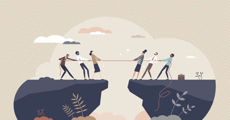 Rivalry as business competition, conflict or negotiation tiny person conceptのイラスト素材