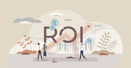 ROI or return on investment as financial business profit tiny person conceptのイラスト素材