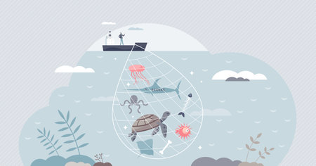 Bycatch as unwanted catch with unintentionally species tiny person conceptのイラスト素材