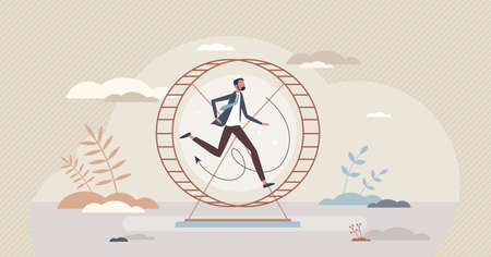 Stagnant career as running employee on hamster wheel tiny person conceptのイラスト素材