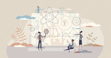 Engineering physics with science and mechanic technology tiny person conceptのイラスト素材