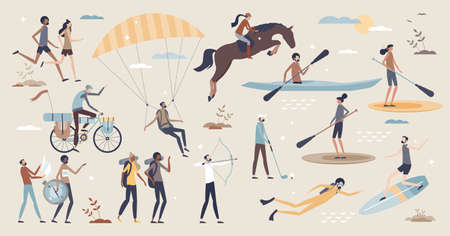 Sports set and various outdoor activities elements tiny person collectionのイラスト素材