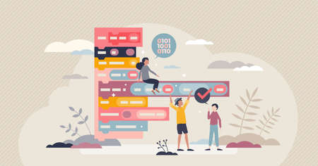 Coding for kids and programming learning from early age tiny person conceptのイラスト素材