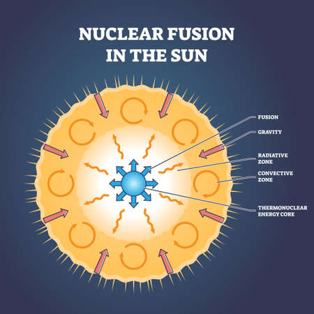 Nuclear fusion in the sun and star structure with zones outline diagramのイラスト素材