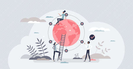 International distribution with worldwide export shipping tiny person conceptのイラスト素材