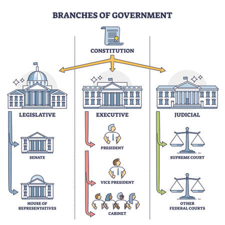 Branches of government with three distinct types structure outline diagramのイラスト素材
