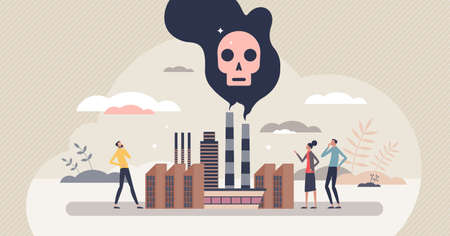 Pollution as air damaging with factory fumes and CO2 tiny person conceptのイラスト素材