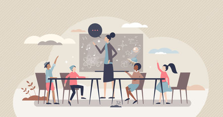 Classroom management to teach class culture and behavior tiny person conceptのイラスト素材