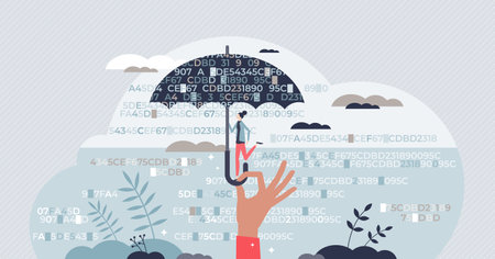 Cyber insurance with online internet protection tool tiny person conceptのイラスト素材