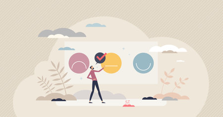 Sentiment analysis and identify emotions with AI tool tiny person conceptのイラスト素材