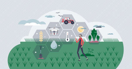 Sustainable agriculture with efficient modern approach tiny person concept