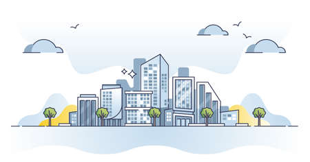 Office buildings with city architecture for business center outline conceptのイラスト素材