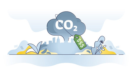 Carbon tax or CO2 gas price for greenhouse fossil emissions outline conceptのイラスト素材