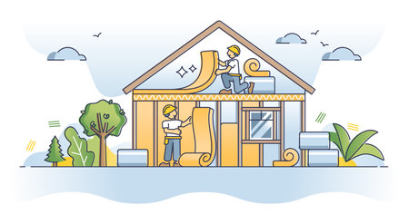 Home insulation with thermal efficiency shield rolls layer outline conceptのイラスト素材